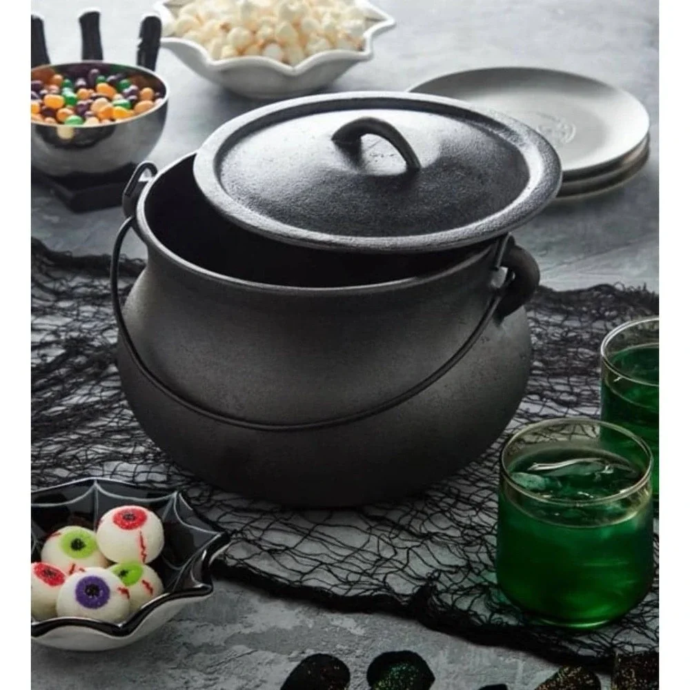 Smith & Clark 6 Quart Black Halloween Cast Iron Cauldron Pot with Handle